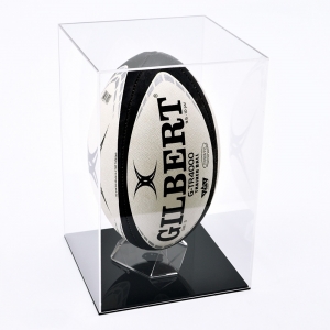 Acryl Deluxe Rugby Ball Vitrine mit schwarzem Sockel 