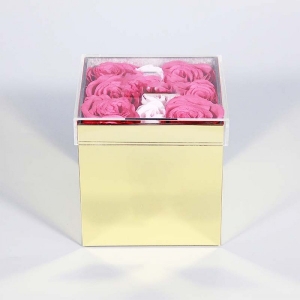 Goldener Spiegel glänzende Acryl-Rosendisplaybox für konservierte Blume 
