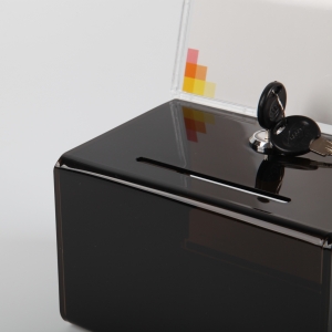Schwarze Deluxe Acryl Wahlurne Plexiglas Spende Box mit Schild und Schloss 