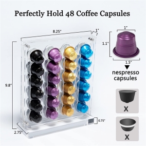 Abnehmbarer Großhandelsständer für Kaffeekapseln aus Acryl mit 48 Kapazitäten
 