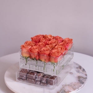 Kundenspezifische Luxus-Acryl-Blumen-Rose-Box mit Schublade 