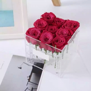 handgemachte quadratische Acryl Blumen Geschenkbox mit Band 