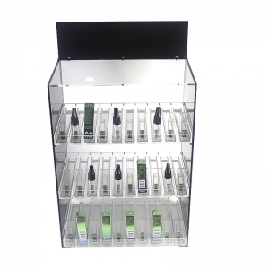 Anpassen des Einzelhandelskastens 10 ml 30 ml E-Liquid Tray Display-Ständer für klare Acryl-Spirituosenflaschen mit Drücker 