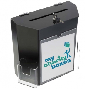 handgefertigtes Plexiglas-Vorschlagsetui schwarze Acryl-Spendenbox mit Prospekthalter 