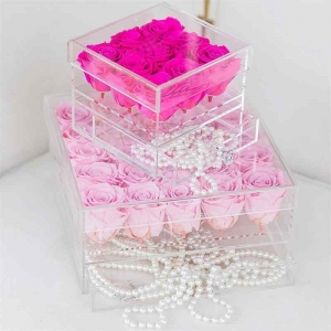 Custom 9-Loch transparentem Acryl rose Blume box mit Schublade 