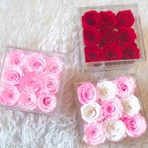 Fabrik Großhandel Luxus 9 Löcher Acryl Blume Rose Geschenkbox mit Schublade 