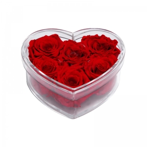 Herz geformt klarer Großhandel Acrylrose-Blumenkästen für 6 Rosen 