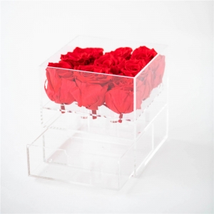 Großhandel klar Plexiglas Blumenkasten Acryl Rose Blumenkasten mit Schublade 