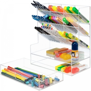 Großhandel 6-stufiger Plexiglas-Acryl-Stift- und Bleistifthalter mit Schublade
 