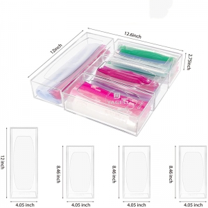 Zusammengebaute 4-Schlitz-Spenderbox aus Acryl für Lebensmitteltüten und Wraps
 
