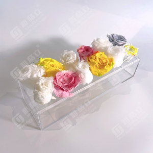 Blumenvase, rechteckiges, florales Herzstück aus Acryl 