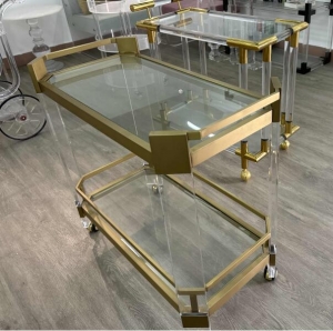 Fabrikgroßhandel Moderner Servierwagen aus klarem Acryl in Gold 