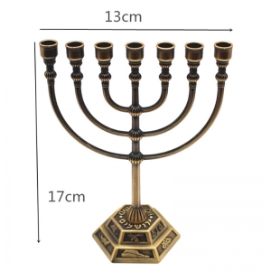 Kerzenhalter aus goldenem Metall, Judaica Menorah, 7 Zweige 