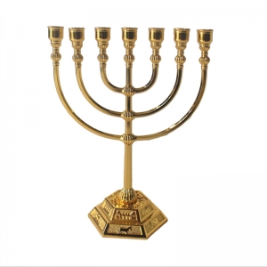 Kerzenhalter aus goldenem Metall, Judaica Menorah, 7 Zweige 