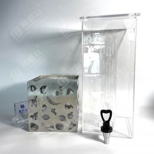 Getränkespender aus klarem Lucite-Acryl mit Edelstahlsockel 