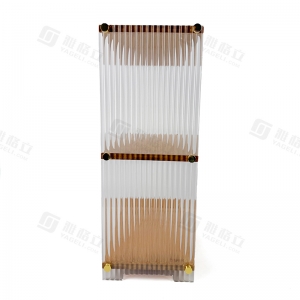 3-stöckiges Schreibtischregal aus Bambus und geriffeltem Acryl 