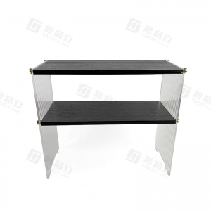 3-stöckiges Schreibtischregal aus Bambus und geriffeltem Acryl 