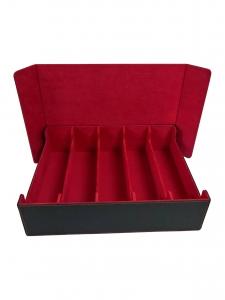 Aufbewahrungsbox für Sammelkartenspiele aus PU-Leder mit 5 Fächern und rotem Futter