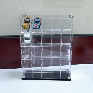 Montierbare, 4-stöckige Acryl-Vitrine für Modellautos mit schwarzem Sockel 